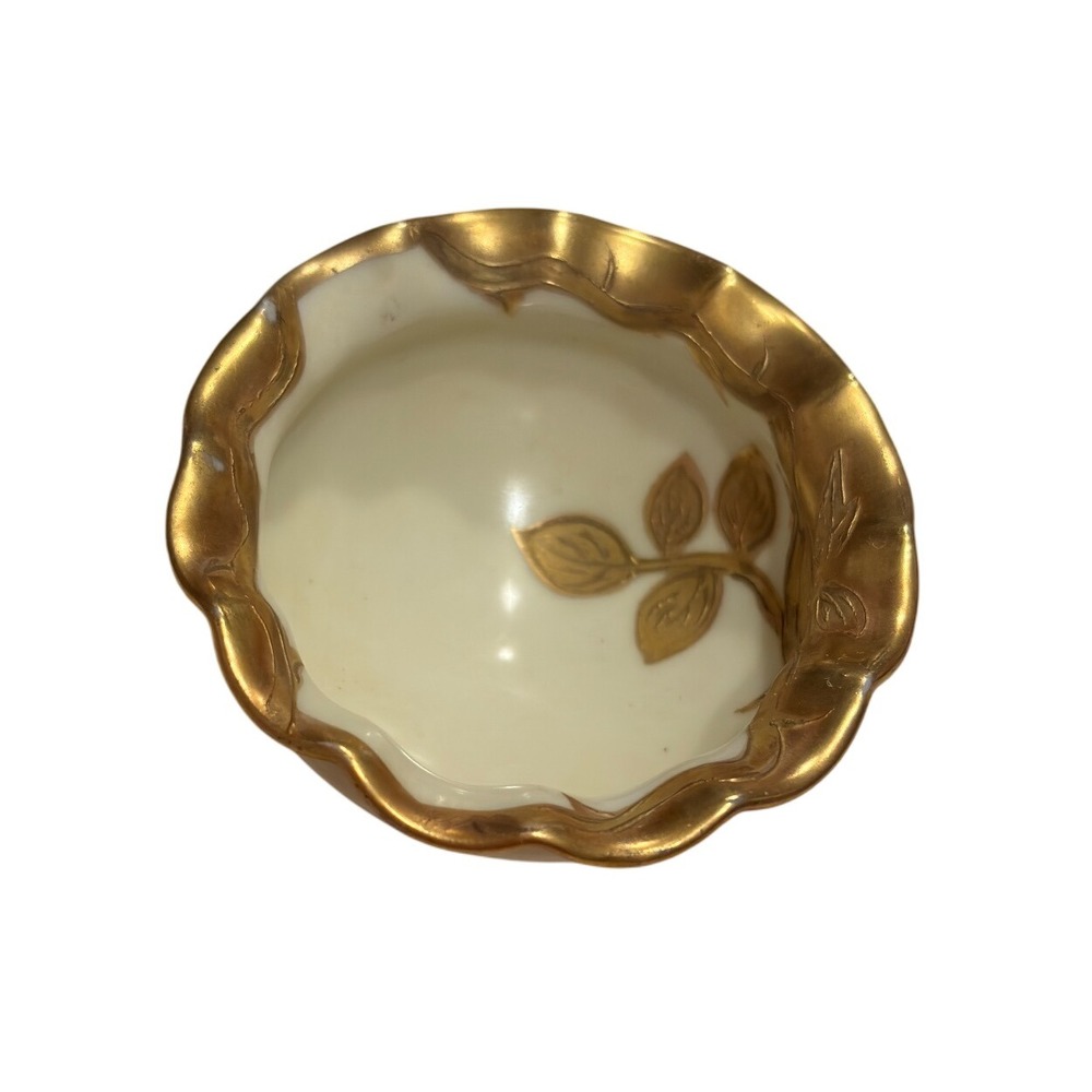 Elite Works Limoges France Gold Gilt‎ Footed Trinket Dish Vanity Bowl Vintage